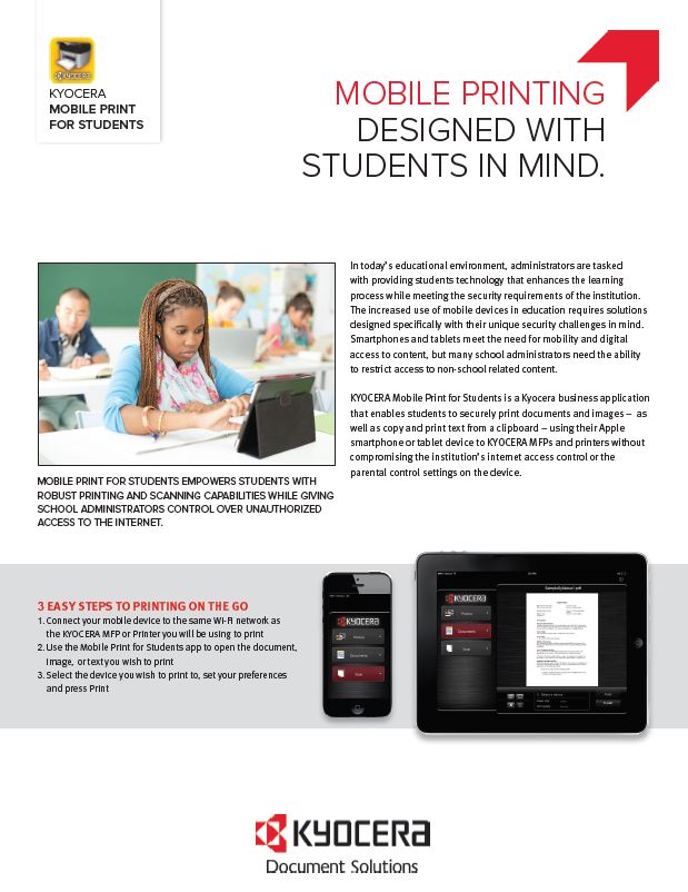 Kyocera, Software, Mobile, Cloud, Mobile Print For Students, education, Reliable Copy Products